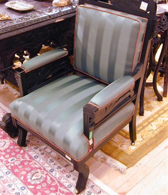 Lot 311 - Victorian Ebonized and Upholstered Armchair
