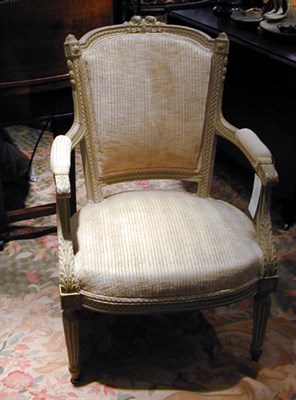 Lot 692 - Louis XVI Style Painted and Upholstered Armchair