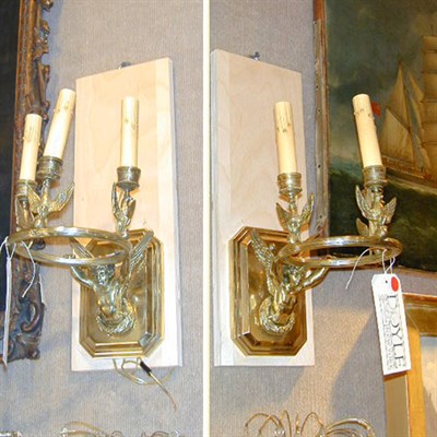Lot 529 - Pair of Empire Style Gilt-Bronze Three-Light...