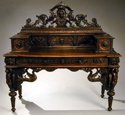 Lot 525 - Renaissance Style Walnut Desk With pierced...