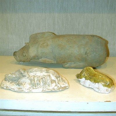Lot 158 - Chinese Gray Pottery Model of a Recumbent Boar,...