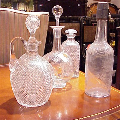 Lot 221 - Group of Seven Cut or Etched Glass Bottles and...
