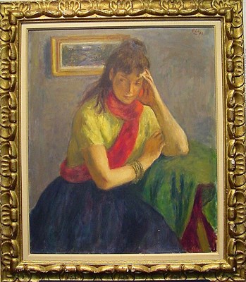 Lot 93 - Robert Philipp 1895-1981 GIRL WITH RED SCARF...