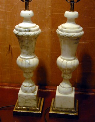 Lot 164 - Pair of Alabaster Urn-Form Lamps