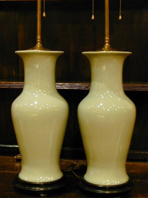 Lot 169 - Pair of Chinese Celadon Glazed Porcelain Lamps