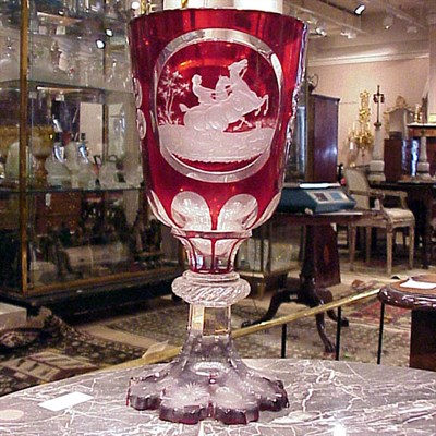 Lot 208 - Ruby Cut to Clear Glass Vase Decorated with...