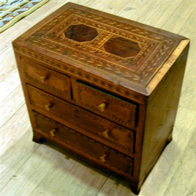 Lot 258 - Tramp Art Inlaid Diminutive Chest of Drawers