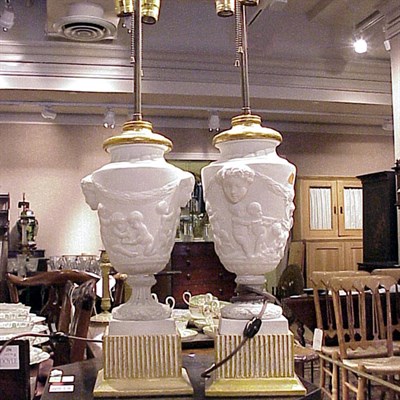 Lot 275 - Pair of Neoclassical Style Bisque Lamps
