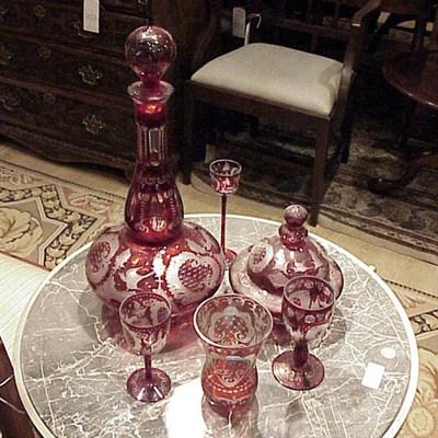 Lot 298 - Group of Bohemian Ruby Cut to Clear Glass...