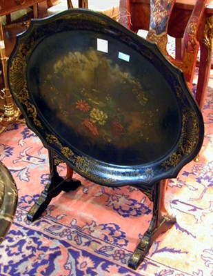 Lot 510 - Victorian Papier Mache Tilt-Top Tray on Stand