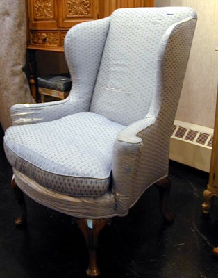 Lot 554 - Queen Anne Style Upholstered Wing Chair