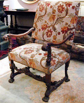 Lot 556 - Baroque Style Walnut Upholstered Armchair