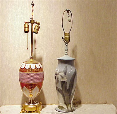 Lot 571 - Enamel-Decorated Glass Lamp and a Danish...