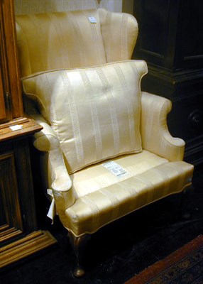 Lot 594 - Queen Anne Style Upholstered Wing Chair