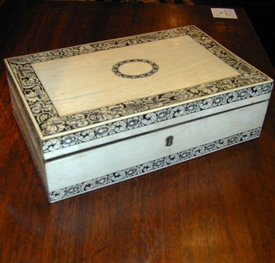 Lot 228 - Anglo-Indian Engraved and Stained Ivory...