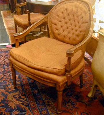 Lot 607 - Pair of Louis XVI Style Fruitwood Upholstered...