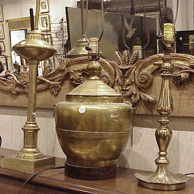 Lot 610 - Group of Three Brass Lamps