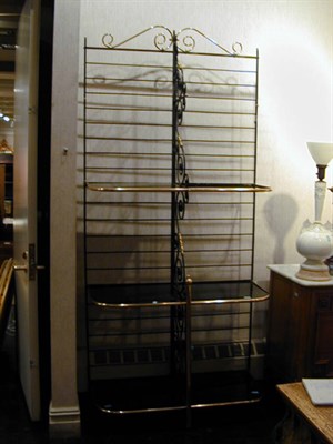 Lot 628 - Glass, Brass and Metal Baker's Rack