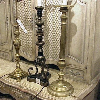 Lot 641 - Group of Three Brass Lamps