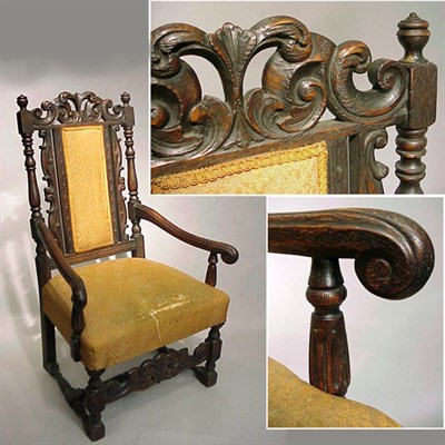 Lot 377 - Baroque Style Carved Oak Armchair The...