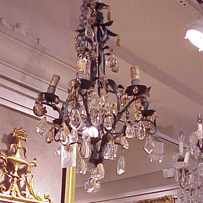 Lot 550 - Rococo Style Tin and Cut Glass Six-Light...