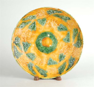 Lot 200 - Chinese Green and Ochre Glazed Molded Pottery...