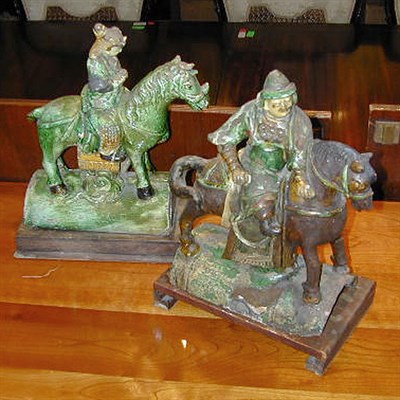 Lot 279 - Pair of Chinese Glazed Tilework Figures of...