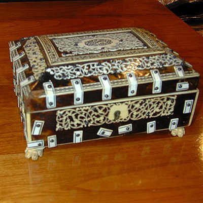 Lot 220 - Anglo-Indian Tortoise Shell and Ivory Box 19th...