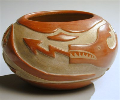 Lot 450 - Santa Clara Carved Redware Pot Mary Tafoya...