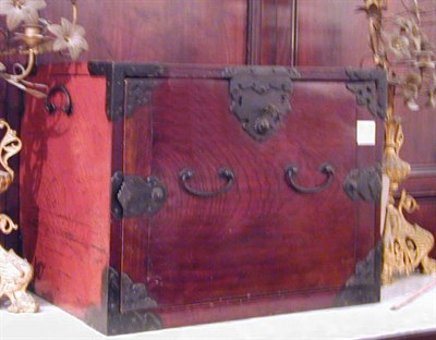 Lot 638 - Chinese Metal-Bound Hardwood Campaign Chest
