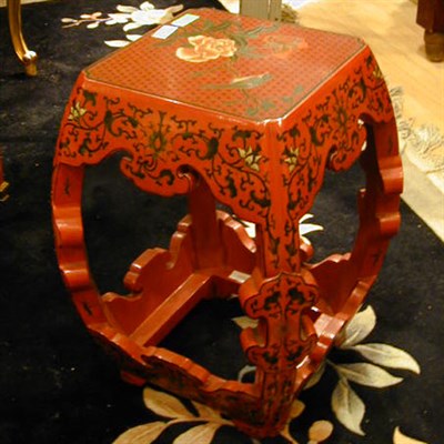 Lot 199 - Pair of Chinese Red Lacquered Stools
