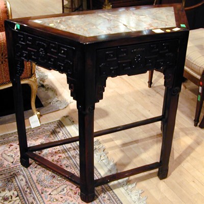 Lot 191 - Chinese Hardwood Marble-Inset Console