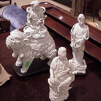 Lot 174 - Three Pairs of Chinese Blanc-de-Chine Figures