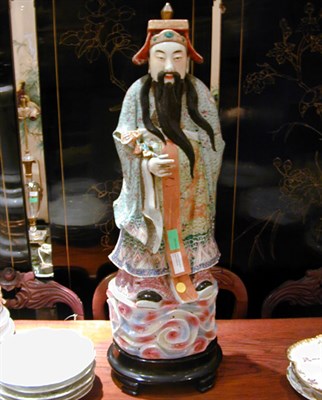 Lot 111 - Chinese Enameled Porcelain Figure of Guandi in...