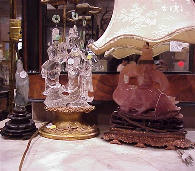 Lot 158 - Group of Three Chinese Hardstone or Glass Lamps