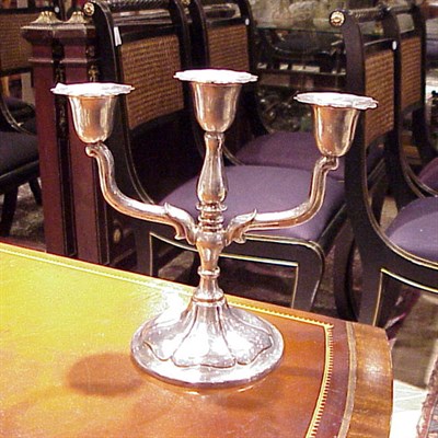 Lot 334 - Pair of Mexican Silver Three-Light Candelabra...