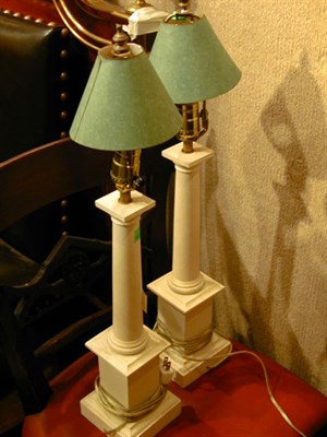 Lot 135 - Pair of Painted Wood Lamps, Colorless Glass...
