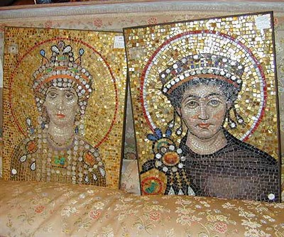 Lot 538 - Pair of Mosaic Panels Depicting Justinian and...