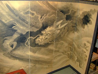 Lot 106 - Japanese Kano School Six-Fold Screen of a...