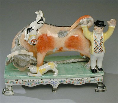 Lot 433 - Staffordshire Pottery Bull Baiting Figural...