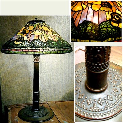 Lot 257 - Tiffany Studios Bronze and Favrile Glass Poppy...