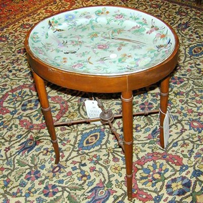 Lot 445 - Chinese Celadon Porcelain Platter Mounted on a...