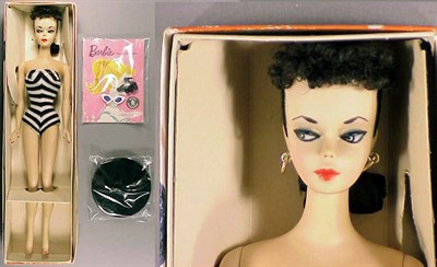 Lot 196 - #1 Brunette Ponytail Barbie With #1 booklet,...