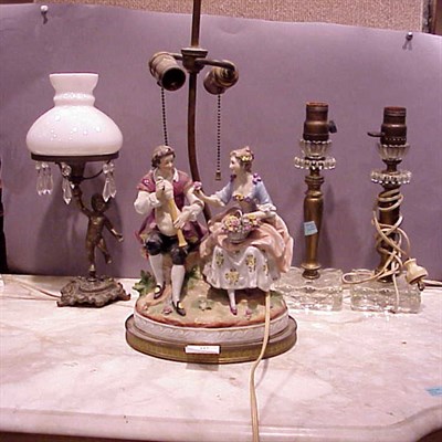 Lot 147 - Group of Four Victorian Brass and Glass Lamps