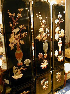 Lot 160 - Chinese Lacquered Floral-Decorated Three-Panel...