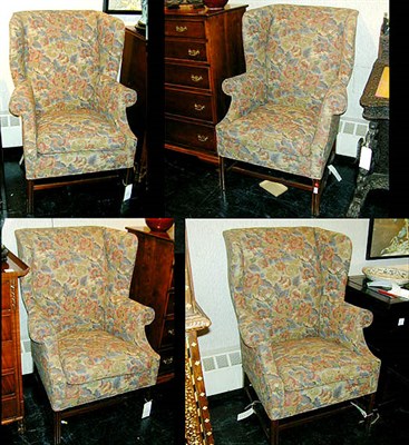 Lot 688 - Set of Four Upholstered Mahogany Wing-Back...
