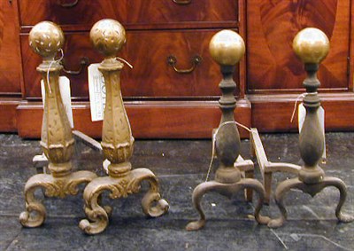 Lot 736 - Two Pair of Brass Andirons