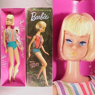 Lot 229 - Pale Blonde American Girl Barbie Yellow lips,...