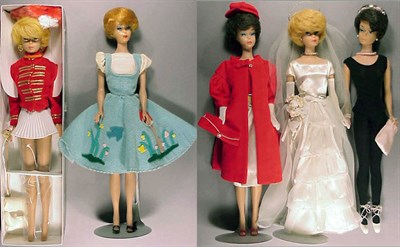 Lot 255 - Group of Five Bubble Cut Barbies in Various...