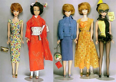 Lot 130 - Group of Five Bubble Cut Barbies in Various...
